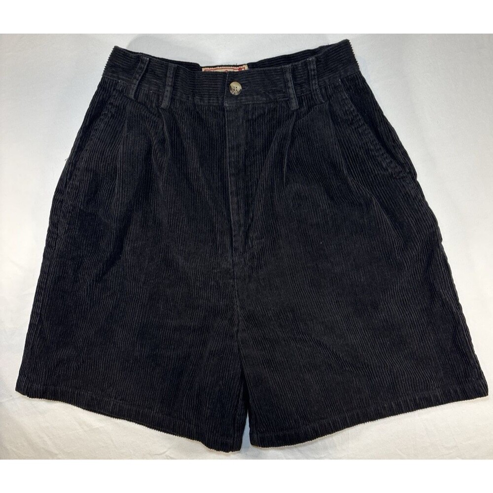 VTG Pleated Corduroy High Waist Shorts Women’s 7 Black 100% Cotton 90s Grunge